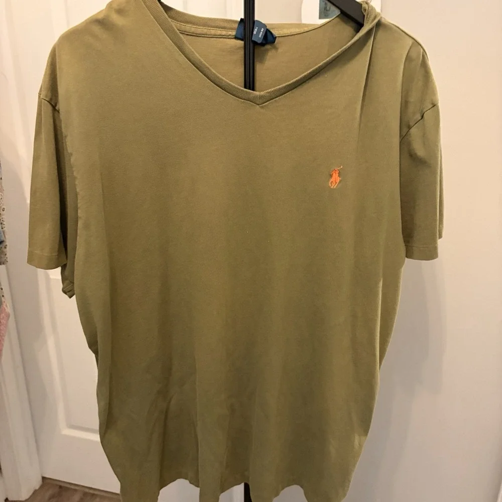 Polo Ralph Lauren Men's Classic Fit Jersey V Neck T Shirt Olive Green Orange Lge